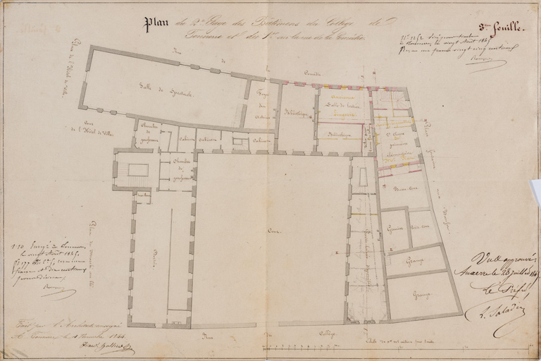 3ème feuille. Plan du 2e étage des bâtimens du collège de Tonnerre et du 1er sur la rue de la Comédie. 1844.