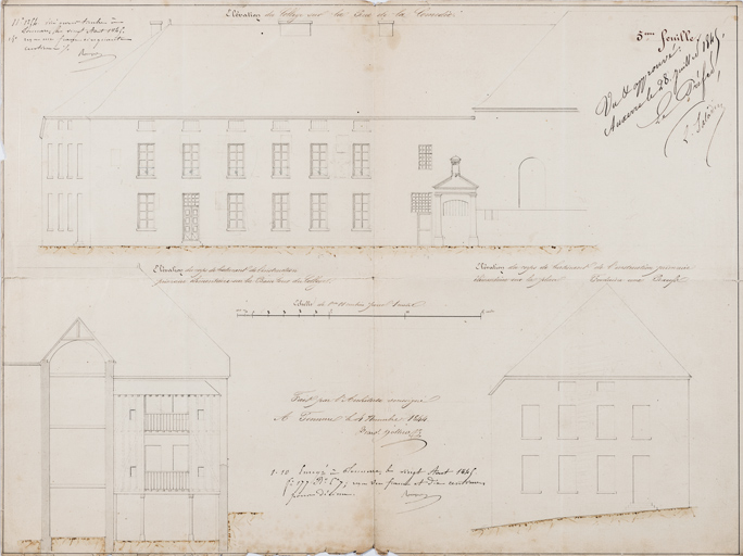 5ème feuille. Elévation du collège sur la rue de la Comédie. 1844.