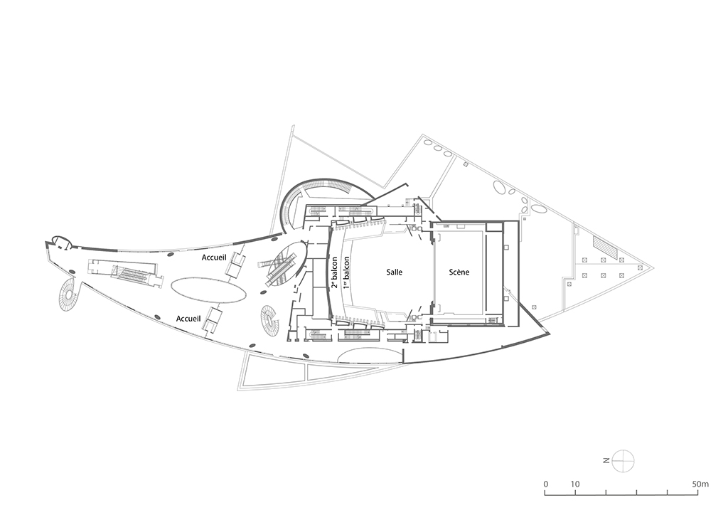 Plan au 3e étage (niveau 12,60 m). D'après un plan non daté fourni par l'Opéra de Dijon.