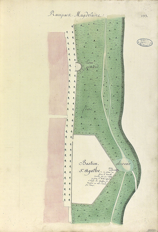 Plan en feuilles de la ville de Beaune (1783) : le bastion Sainte-Agathe ou Sainte-Anne.