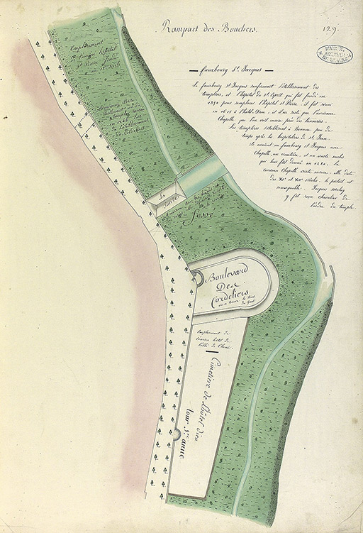 Plan en feuilles de la ville de Beaune. 1783 : tour ou bastion des Cordeliers.