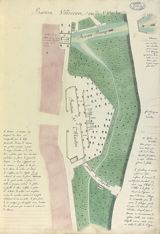 Plan en feuilles de la ville de Beaune. 1783 : bastion Villeneuve ou de Saint-Martin.