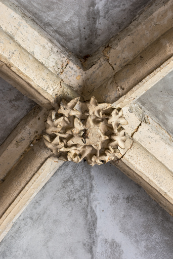Salle du sous-sol couverte de croisées d'ogives, détail.