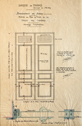 Porte en fer et tôle de la salle des coffres (février 1908).