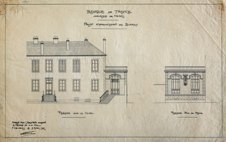 Façade sur la cour, projet d'extension (9 avril 1907).