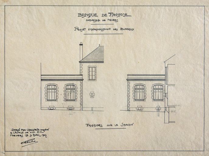 Façade sur le jardin, projet d'extension (9 avril 1907).
