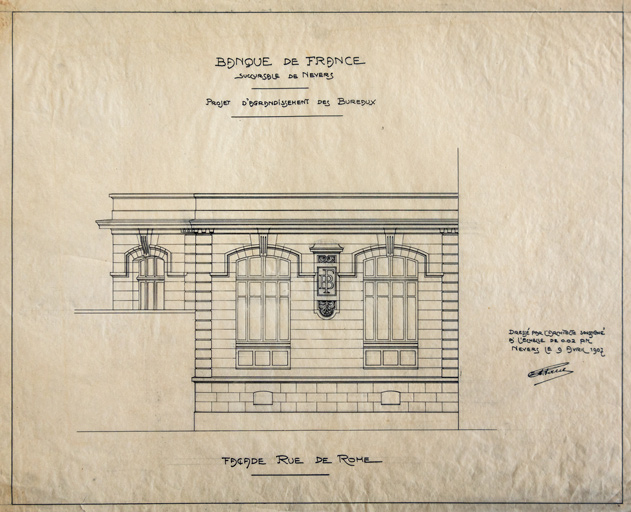 Façade sur la rue, projet d'extension (9 avril 1907).