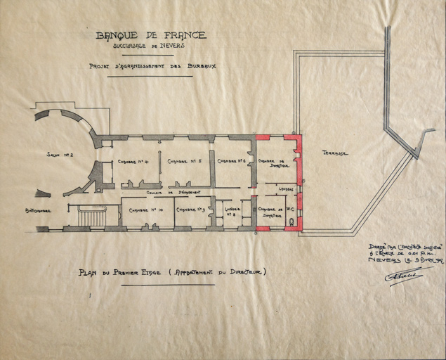 Plan du premier étage, projet d'extension (9 avril 1907).