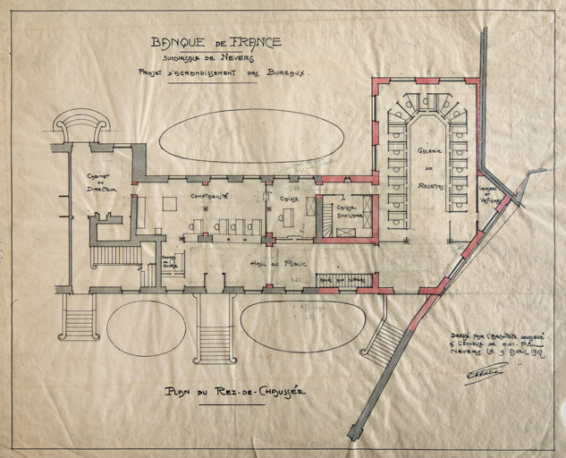 Plan du rez-de-chaussée, projet d'extension (9 avril 1907).