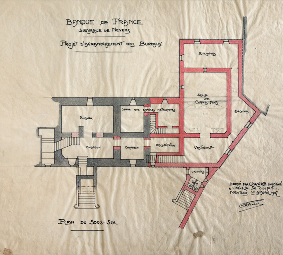 Plan du sous-sol, projet d'extension (9 avril 1907).