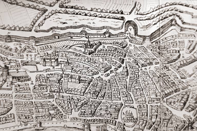 Situation de l'abbaye Saint-Martin en 1575 (notée "F").