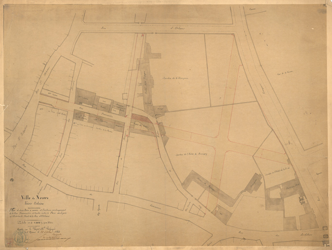 Projet de percement de la « rue traversière » (rue de la Banque, actuelle rue Jean Desveaux) de 1864.