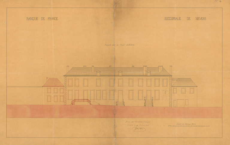 Élévation de la façade sur la cour (12 février 1866).