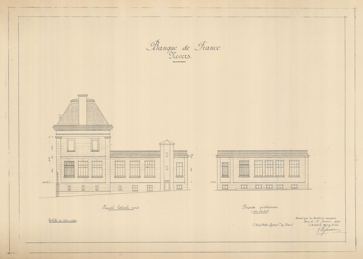 Façade latérale et façade postérieure, projet d'extension (15 janvier 1924).