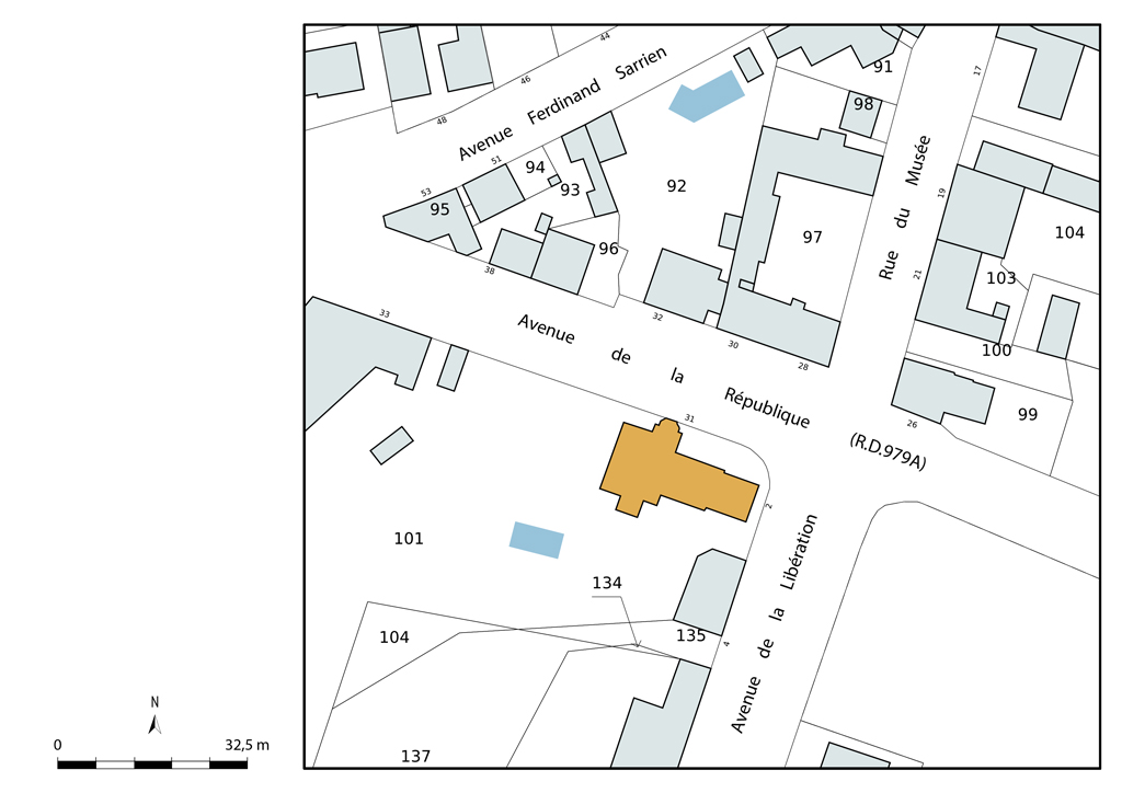 Plan-masse et de situation, extrait du plan cadastral (2023).