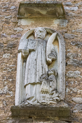 Relief : saint martyr (saint Étienne ou saint Vincent ?) avec un donateur (Jehan Geliot)