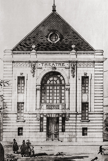 [Façade antérieure du théâtre]. S.d. [1er quart 20e siècle, après 1910].