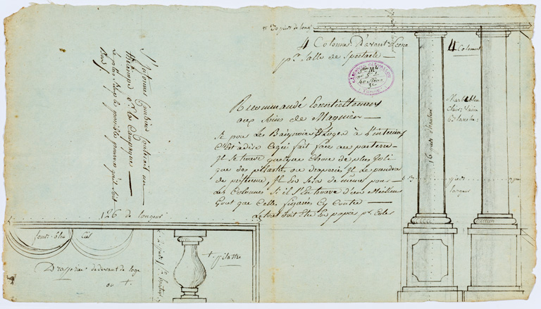[Proposition de décor pour la salle de spectacle]. S.d. [an 13 (1805) ?].