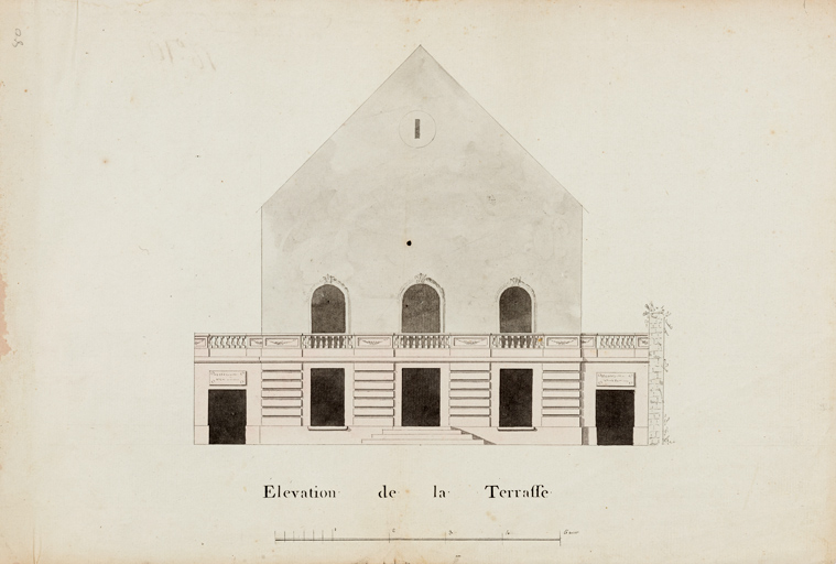[Projet de salle de réunion et de spectacle dans l'église des capucins]. Elévation de la terrasse. S.d. [entre 1792 et 1795].