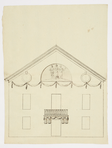[Théâtre : élévation avec pignon orné et balcon]. S.d. [an IX (1800-1801) ?].