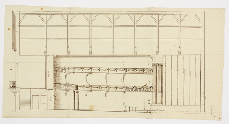 [Théâtre : coupe longitudinale]. S.d. [an IX (1800-1801) ?].