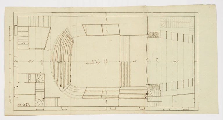 Plan de l'intérieur de la salle de spectacle d'Auxerre. Travaux. S.d. [an IX (1800-1801) ?].