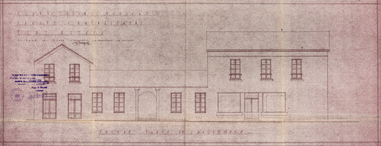 Grand Casino Auxerrois. Projet d'aménagement. Etat actuel. Façade place de l'Arquebuse. Mai 1959.
