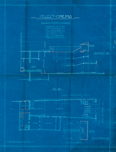 Select Cinéma [...] Projet de transformation de l’entrée et aménagement de WC et de cabine. 26 août 1931.