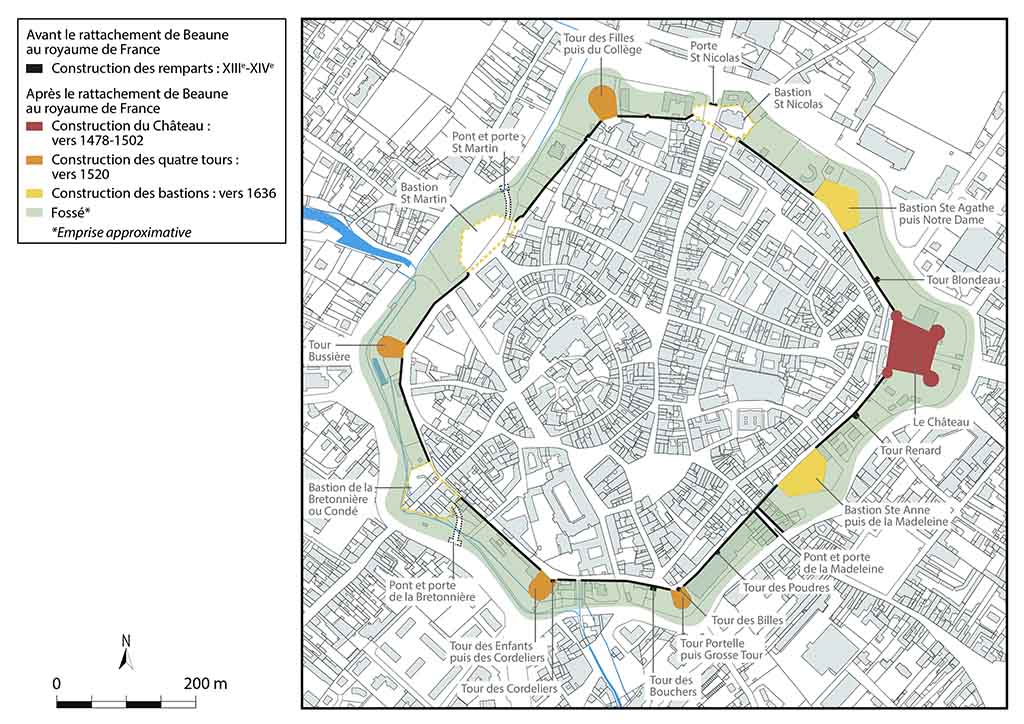 Plan de situation des fortifications de Beaune, 1/4 000.