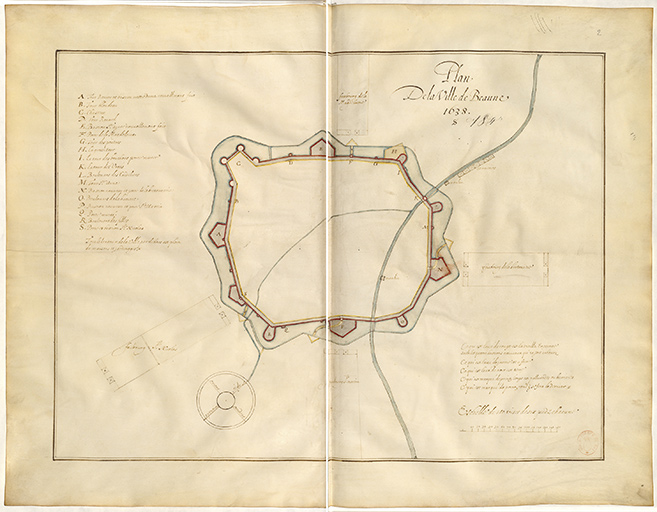 Recueil de plans de fortications de villes de Bourgogne : plan de la ville de Beaune. 1638.