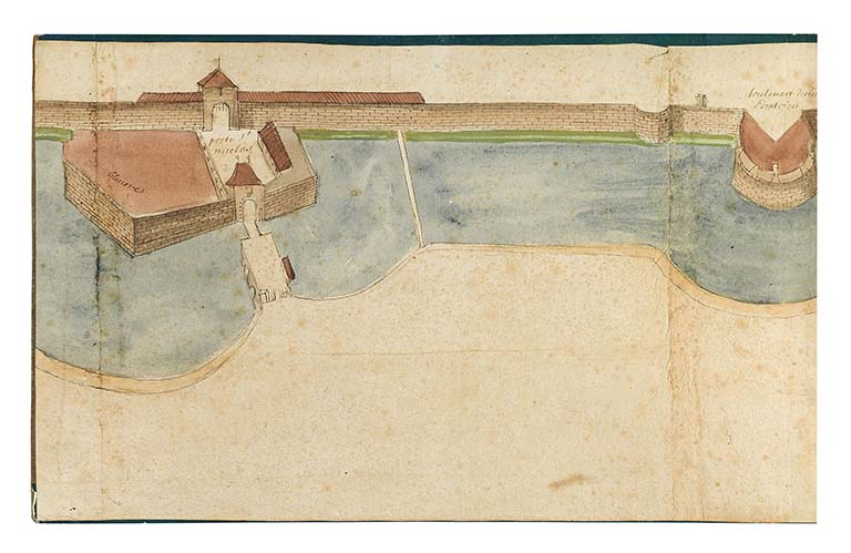 Plan et vue de l’enceinte des murailles et fortifications de la ville de Beaune (17e siècle). ; Plan et vue de l’enceinte des murailles et fortifications de la ville de Beaune (17e siècle).