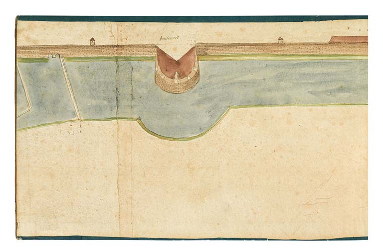 Plan et vue de l’enceinte des murailles et fortifications de la ville de Beaune (17e siècle).