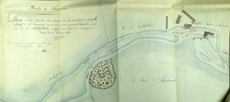 Plan du moulin (à blé) du Chapitre à deux roues, 31 janvier 1834 (AD Eure. 19 S 2).