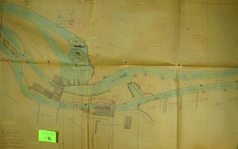 Plan des moulins du Chapitre et de Bacqueville, janvier 1847 (AD Eure 18 S 62).