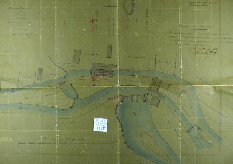 Plan masse des moulins Gaullier et Houdemare, 29 décembre 1847 (AD Eure. 19 S 2).