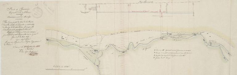 Plan de situation des usines Hain, Quesnel et Rioult, par Lepère ingénieur des Ponts et Chaussées, 21 août 1838 (AD Eure. 18 S 89).