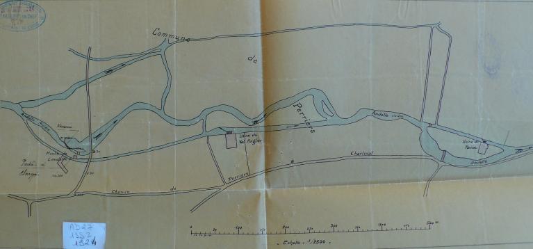 Plan de situation du moulin de la Valette, de l’usine du Val-Anglier et de l’usine Paviot, 1924 (AD Eure, 19 S 2).