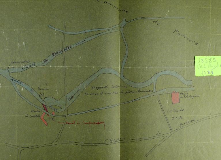 Plan des travaux projetés sur le canal de compensation, 1928 (AD Eure, 18 S 83).