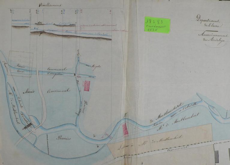 Plan de situation des 4 usines projetées par M. de Montlambert (dont celle du Val-Anglier), 26 avril 1836 (AD Eure, 18 S 83).