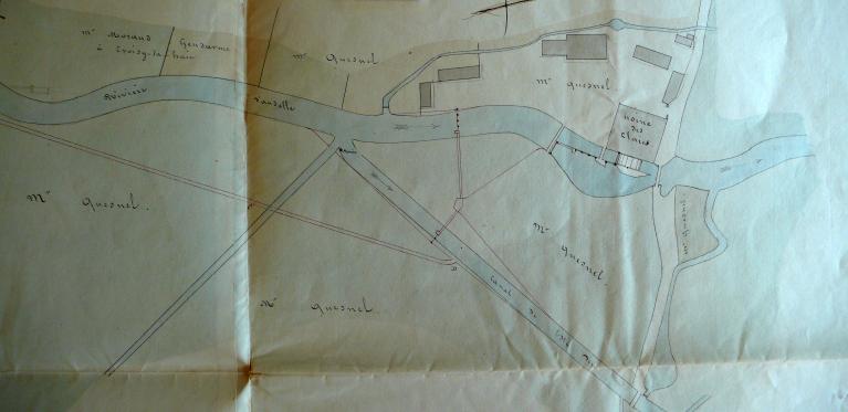 Plan masse de l’usine des Claies à E. Quesnel, 4 novembre 1841 (AD Eure. 19 S 2).