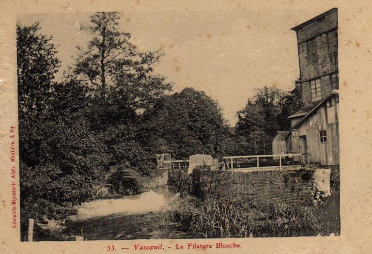 La filature Blanche.- Carte postale, ed. A. Blottière, Ry, vers 1910 (Collection particulière).