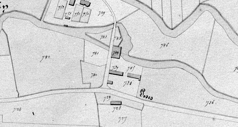 Extrait du cadastre napoléonien de Romilly-sur-Andelle, section B, parcelle 744, 834 (AD Eure. 3 PL 685).