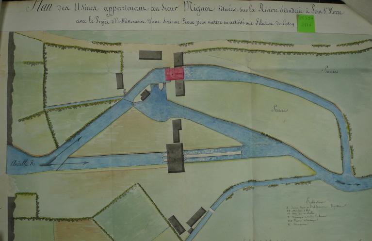 Plan des usines Mignot 30 janvier 1816 (AD Eure. 18 S 57).