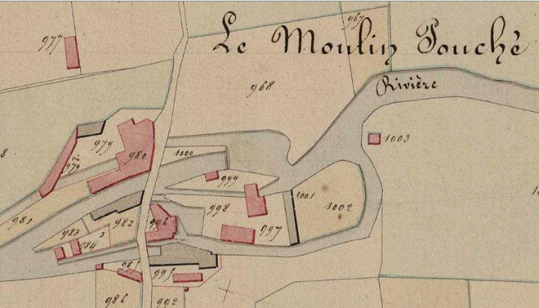Extrait du cadastre napoléonien de Romilly-sur-Andelle, section B, parcelles 997, 998, 999, 1834 (AD Eure. 3 PL 685). ; Extrait du cadastre napoléonien de Romilly-sur-Andelle, section B, parcelle 996, 1834 (AD Eure. 3 PL 685). ; Extrait du cadastre de Romilly-sur-Andelle, Section B 1ère feuille, hameau du Moulin Pouchet, 1834. (AD Eure. 3 PL 685/7).