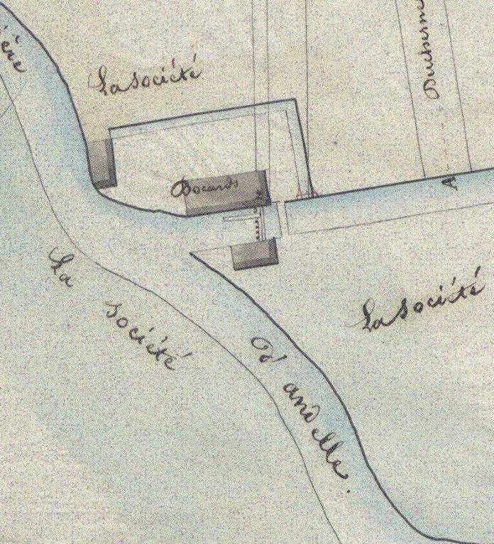 Extrait du plan des usines appartenant à la société anonyme des Fonderies de Romilly, 30 avril 1841 (AD Eure. 18 S 53).