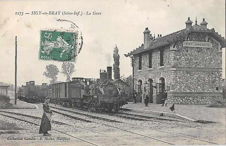 La gare.- Carte postale, éd. E. Mellet, Harfleur, vers 1910 (Collection particulière).
