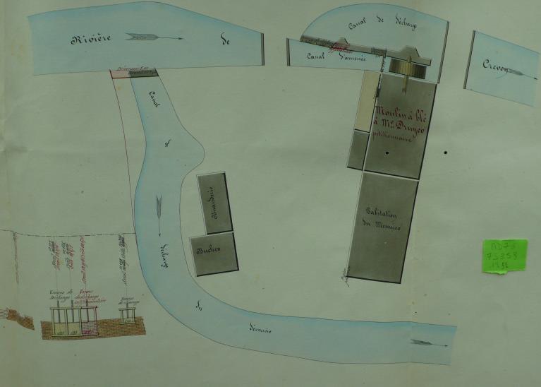 Plan masse du moulin de M. Druyer, 17 décembre 1851 (AD Seine-Maritime. 7 S 353).