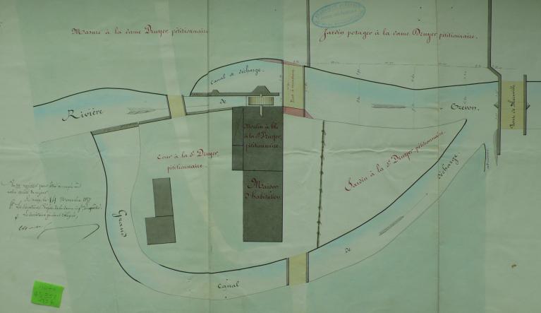 Plan masse du moulin de Mme Vve Druyer, 14 novembre 1857 (AD Seine-Maritime. 7 S 353).