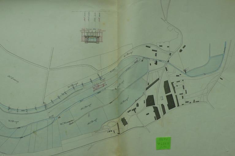 Plan de situation du moulin de Mr Druyer et du moulin de Mr Leroy en amont, 17 décembre 1851 (AD Seine-Maritime. 7 S 353).