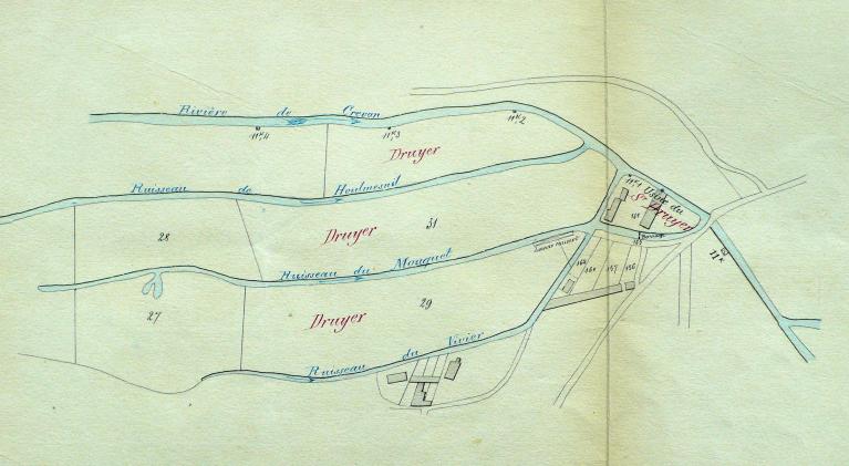 Plan de situation du moulin Druyer, 6 juillet 1878 (AD Seine-Maritime. 7 S 353).
